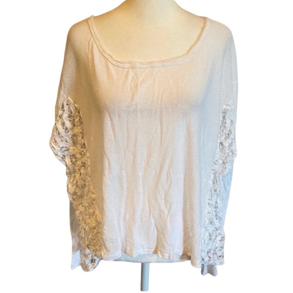 Free People Love Me Do White Lace Sleeve Women's Oversize Top. Size L. - Picture 3 of 16